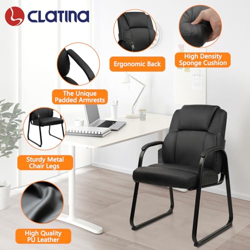 CLATINA Leather Guest Chair with Padded Arm Rest for Reception Meeting Conference and Waiting Room Side Office Home Black with Sled Base 6 Pack - color: Black-seldbase, size: 6 Pack