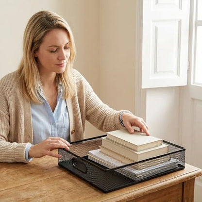 Metal Mesh Desk Organizer Tray, 2 Pack, for Classroom & Office | Sturdy metal mesh desk tray, fits A4. 12.6 x 9.1 x 2.8 inches. for home, classroom, office. Holds papers, crafts, gift wrap - size: 12.6" x 9.1" x 2.8" (2 Pieces)