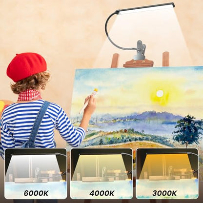 Clip-On LED Easel Lamp for Artists, 3 Color Modes, 10-Level Dimmable, 300lm Eye-Care Easel Lights for Painting, Drawing with Flexible Arm, USB-Powered(No Battery) - style: Clip-on Easel Light for Painting Black