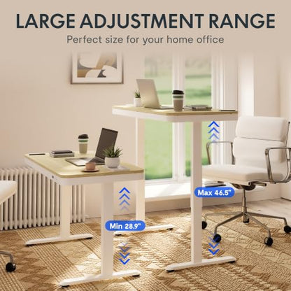 FLEXISPOT Comhar 48" Electric Standing Desk with Storage, Built-in Drawer & USB Charging Ports, Height Adjustable Sit Stand Computer Desk, Quick Assembly, Child Lock, Light Maple Finish/White Legs - size: 48"White Wood Grain