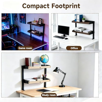 Clamp On Desk Shelf, 2 Tier 17in Office Desk Shelves Organizer (Black) - color: Black