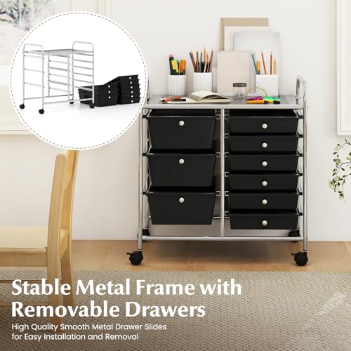 RELAX4LIFE 9 Drawer Rolling Storage Cart - Mobile Drawer Carts for Craft Art Supply Paper Salon, Utility Cart on Wheels for Classroom Teacher School Office, Rolling Cart with Drawers (Black) - color: Black, style: 9 Drawers