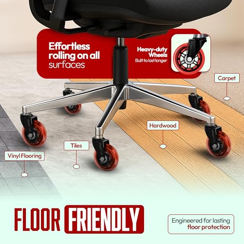 Office Chair Replacement Caster Wheels, 3 Inch Rollerblade Desk Chair Wheels for Carpet Hardwood Floors, Computer Chair Wheels - Gaming Desk Chair Casters - Fits 98% Chairs, Set of 5 - color: Red Pack of 5