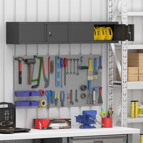 GREATMEET Metal Floating Cabinet, Garage Wall Cabinet for Workshop,RV - color: Black, size: 12"H