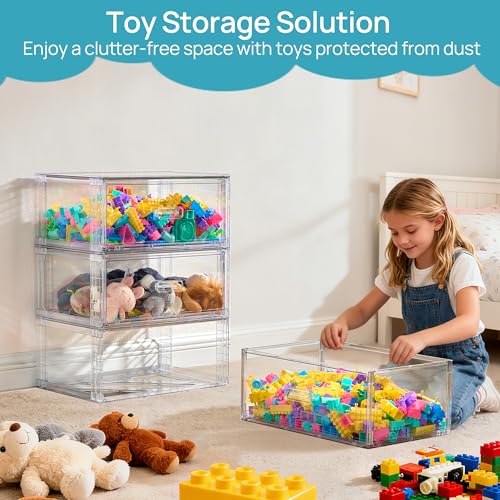 Vtopmart 4 Pack Large Clear Stackable Storage Drawers 23QT | Easily Assemble Plastic Closet Storage Bins, Dust-Proof UnderBed Organizer for Clothing, Sweater Organization - style: 4pk Large