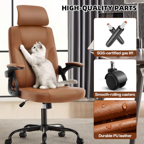 Leather Office Chair,Executive Ergonomic Desk Chair for Home Office, Brown - color: Brown