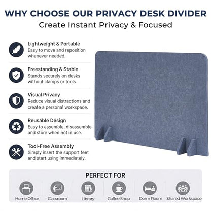 Desk Privacy Divider [2-Pack] 24" x 16" Freestanding Felt Panel - size: 2-Pack