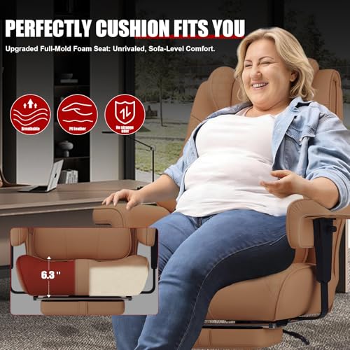 Big and Tall Office Chair with Foot Rest, High Back Computer Desk Chair - color: Brown