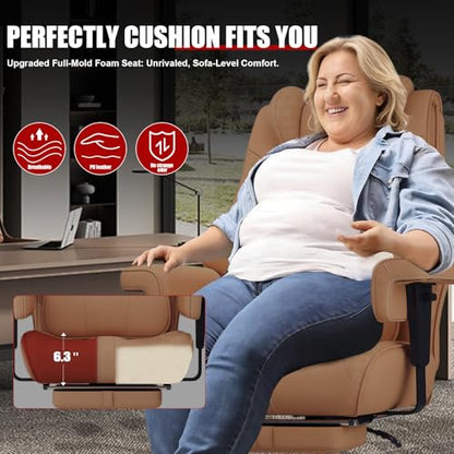 Big and Tall Office Chair with Foot Rest, High Back Computer Desk Chair - color: Brown