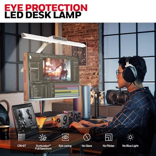 Honeywell HJ1 Sunturalux LED Clamp Desk Lamp 1200LM for Computer | CRI≥97, 4 Color Temps, Eye-Caring, Architect Task Lamp for Workbench, Reading, White - style: White Clamp