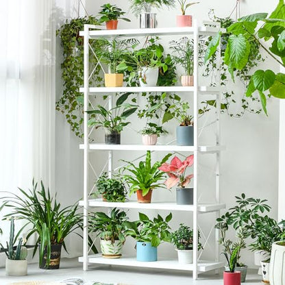 HCHQHS Bookshelf, 5-Tier Industrial Bookcase, White Open Book Shelf, Freestanding Tall Bookshelves with Metal Frame - color: Cloud White, size: 5-Tier (35.8"W x 65.7"H)