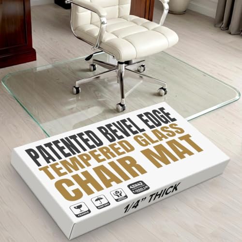 Tempered Glass Office Chair Mat for Carpet & Hardwood, 42" x 42", Clear - color: Clear (Standard Clear), size: 42" by 42" Non-Tabbed