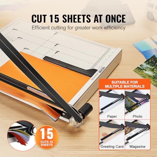 VEVOR Paper Cutter, 18 in Cut Length Guillotine Trimmer, 15-Sheet Capacity, Heavy-Duty Paper Cutter with Security Guard Rail/Blade Lock, Paper Trimmer for Cardstock, Cardboard, Home, Office & School - size: 18" 15-Sheet