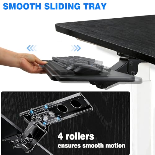 Keyboard Tray Under Desk,Adjustable for Height and Tilt, Adjustable Computer Keyboard & Mouse Platform Tray,25"W x 9.8"D Surface, Ideal for Home and Office Use