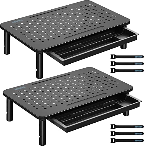 BONTEC 2 Pack Adjustable Monitor Stand Riser with Drawer, Supports 44lbs - color: With Drawer - Black, size: 2 Pack