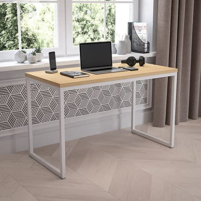 Flash Furniture Tiverton Industrial Modern Desk - Commercial Grade Office Computer Desk and Home Office Desk - 47" Long (Maple/White) - color: White, size: 47 Inch