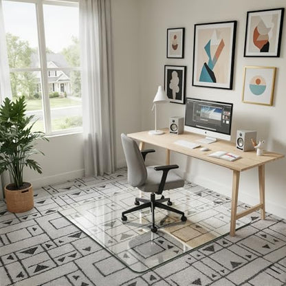 45"x45" Tempered Glass Office Chair Mat for Carpet & Hardwood Floor | 1/5" Thick Clear Floor Protector Desk Chair Mat with Rounded and Polished Edges, Resist Scratching, Cracking, Curling - size: 45"x45"