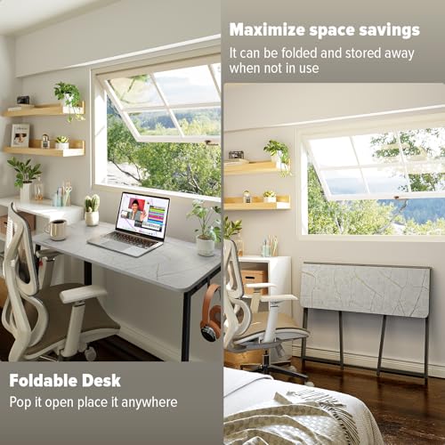WOHOMO Folding Desk, 39.4" Foldable Computer Table for Small Spaces, Grey - color: Grey, size: Large Size:39.4 x 15.7