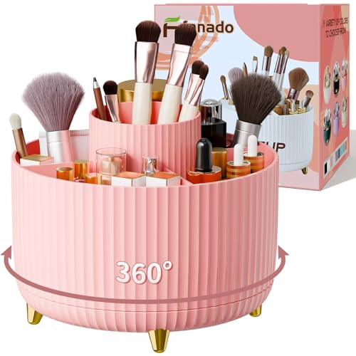 fanado 360° Rotate Makeup Brush Holder Organizer, Makeup Organizers Countertop, Makeup organization and Skincare Storage for Vanity, Desktop, Bathroom (Pink) - color: Pink