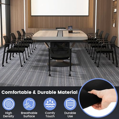 COSTWAY Stackable Office Guest Chairs Set of 4 with Wheels and Armrests | Conference Room Chairs with Mesh Backrest and Upholstered Seat, Ergonomic Waiting Room Chairs for Office Home Reception Area - size: 4 Pack, style: with Wheels