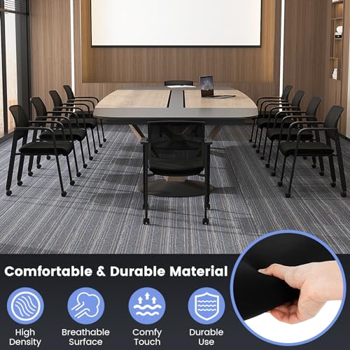 COSTWAY Stackable Office Guest Chairs Set of 12 with Wheels and Armrests | Conference Room Chairs with Mesh Backrest and Upholstered Seat, Ergonomic Waiting Room Chairs for Office Home Reception Area - size: 12 Pack, style: with Wheels