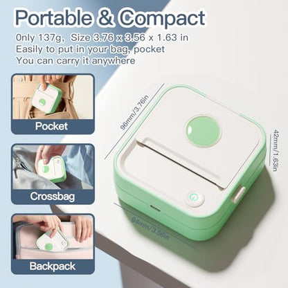 Label Maker Machine, HD Mini Sticker Printer with 7 Rolls Paper, Portable Thermal Print Pod Supports 12-57mm Papers, Bluetooth Pocket Printer for Home, Kitchen, School (Green)