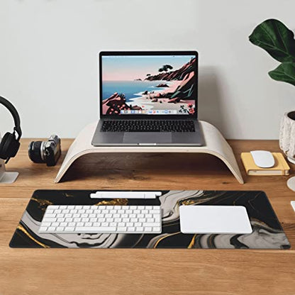 Desk Pad,Office Desk Mat 31.5"×11.8" Large Gaming Mouse Pad,Durable Extended Computer Mouse Pad,Waterproof Thick Big Mouse Pads with Non-Slip Rubber Base Office Home Black Gold Marble - color: Xl01-02 Black Gold Marble, size: 31.5 x 11.8 in