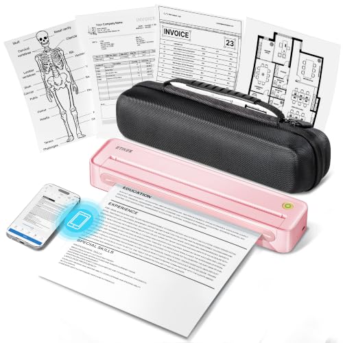 D90E Inkless Portable Thermal Printer with Case – 8.5" x 11", Pink - color: Pink