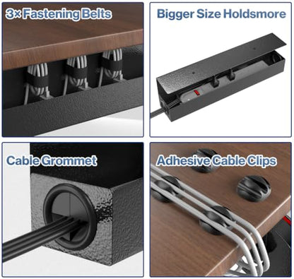 POCHAR Under Desk Cable Management Tray, 16.5" Extended Wire Organizer | Slim 3" Profile Steel Power Strip Holder, Screw-Mount Cord Hider for Wide Standing Desk Home Office - size: 16.5 inch