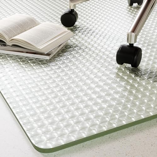 Koonmi Glass Chair Mat 46"x55", Embossed Wave Texture Chair Mats | Tempered Glass Chair Mats with Round and Polished Edges, Smooth Rolling for Carpet Floor Protection, Scratch-Resistant - color: Crystal Wave, size: 46"x55"
