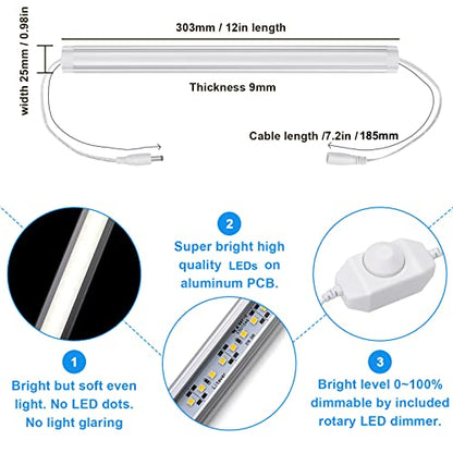 Litever Kitchen Under Cabinet LED Lighting Kit, Super Bright, 6 PCS 12 Inches Light Bars, Plug-in or Hardwire Power Adapter, 31W 2000 Lumen, for Cabinet Counter Shelf Workbench (Daylight White 5000K) - color: White Cable-Daylight White 5000K
