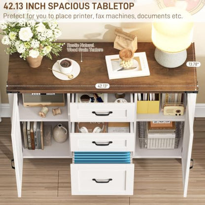 Vabches File Cabinet with 3 Drawers Fits Files Letter/A4 Size, Rustic White - color: Rustic White