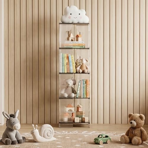 Bookcase, 4-Cube Bookshelf Storage Organizer for Home | Plastic Organizer Unit with 4 Black Shelves, Freestanding Display Rack for Bedroom, Dorm, Apartment