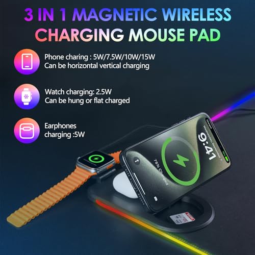 RGB Gaming Mouse Pad, Wireless Charging Mousepad, Mouse Mat - color: black+3 in 1