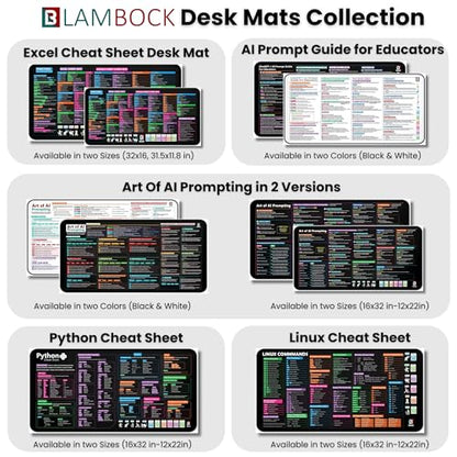 Chat GPT Cheat Sheet Desk Mat | How to Write an Effective Prompt Using Chatgpt, Copilot Cheat Sheet Lambock New Version Large Desk Pad for Keyboard and Mouse | 12x22 in NEW - size: 22" x 12"