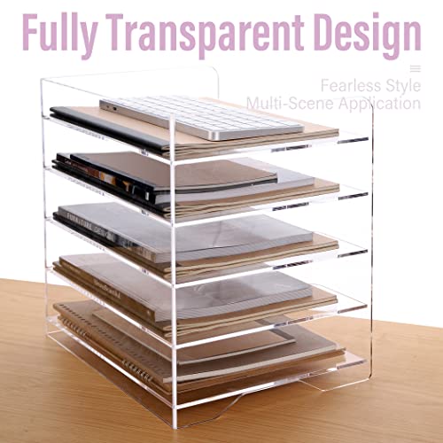 SANRUI Acrylic Paper Organizer Letter Tray for Desk, 5 Tier Enlarged File Sorter,Clear File Holder Desktop Shelf Document Storage for School Office Home - style: Enlarged 5 Tier File Tray Holder
