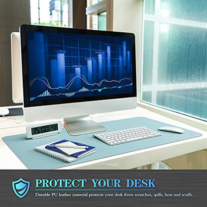 K KNODEL Large Sewing Leather Desk Mat, Desk Pad (Light Blue, 31.5"x15.7") - color: Light Blue/Silver, size: 31.5" x 15.7"