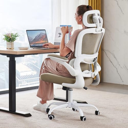 TRALT Office Chair Ergonomic Desk Chair - Gaming Chair with Lumbar Support | 330 LBS Home Office Desk Chairs with Headrest, Reading Chair with Flip-up Armrests, Comfortable Computer Chairs (1, Khaki) - color: Khaki