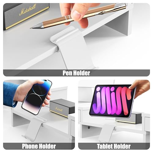Simple Houseware Desk Dual Monitor Stand Riser with 2 Drawers, White - color: White