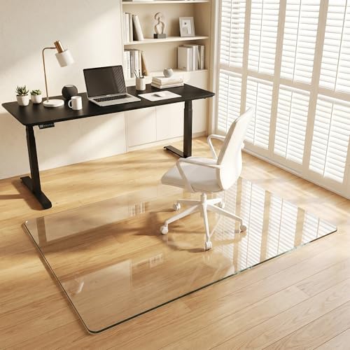 Tempered Glass Chair Mat for Hardwood Floor & Low Pile Carpet, 40" x 60" Heavy Duty Office Chair Mat with Non-Slip Pads, Scratch Resistant Floor Protector for Home Office - size: 40" x 60"