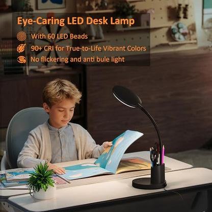 LED Desk Lamp for College Dorm with Pen Phone Holder, Black - color: Black