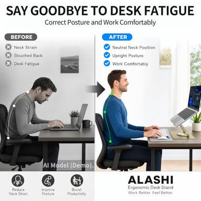 ALASHI Laptop Stand for Desk with 360° Rotating Base, Multi-Angle Adjustable Laptop Stands, Foldable Laptop Riser Compatible with 10 to 17 Inches PC Computer, Gold - color: Gold