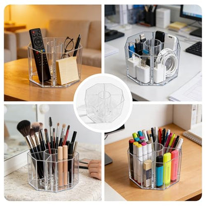 Acrylic Makeup Brush Holder, 360°Rotating Makeup Brush Organizer with 5 Grids, Clear Makeup Holder for Courtup, Bathroom Vanity Desktop Organizer (Rhombus) - size: Rhombus-6.5in