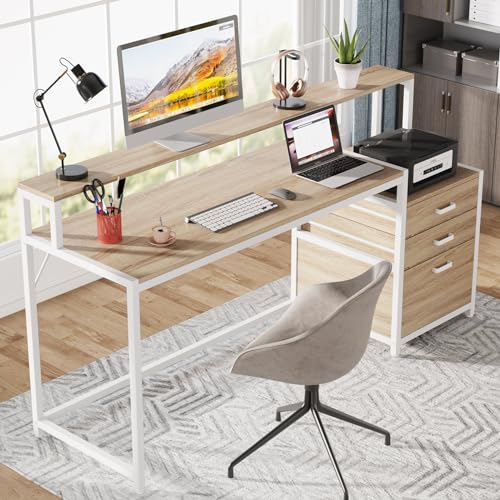 Tribesigns 63 Inch Computer Desk with File Drawer Cabinet, Home Office Desk - color: Walnut