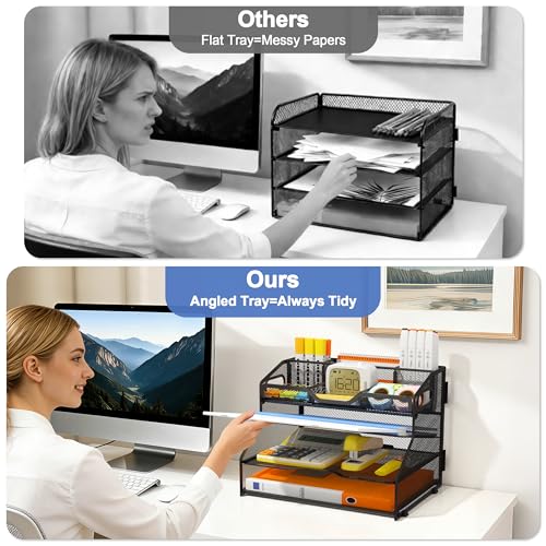 4 Tier Metal Desk Organizer with Magazine File Holder, Black