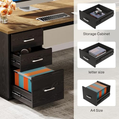 Tribesigns 85.8-Inch L-Shaped Executive Desk, Extra Large Home Office Desk - color: Light Brown & Black