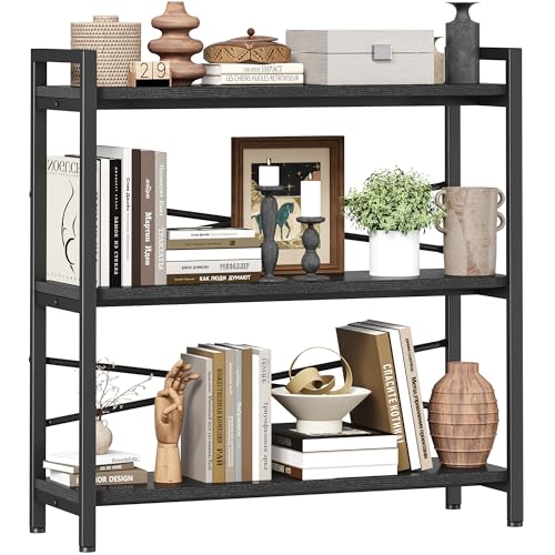 Book Shelf, 3 Tier Bookshelf 31.49" Width, Book Shelf Storage and Organization, Wooden and Metal Industrial Bookcase, Large Book Shelves for Home Living Room Bedroom Office Storage(Black) - color: Black, size: 3 Tier - 31.5" W
