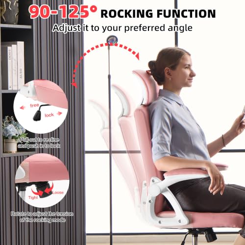 Leather Office Chair,Executive Ergonomic Desk Chair for Home Office, White-Pink - color: White-pink