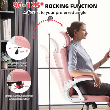 Leather Office Chair,Executive Ergonomic Desk Chair for Home Office, White-Pink - color: White-pink