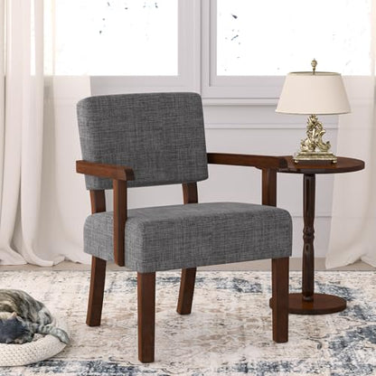 Accent Chair, Armchair with Solid Wood Frame and Legs, Gray | Living Room Chairs with Soft Thicken Cushion, Comfy Reading Chair for Bedroom, Waiting Room, Home Office, Easy Assembly - color: Linen Gray, size: One Chair